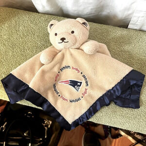 Attention Patriots Fans Baby Fanatic Snuggie Bear 13x13 Blue Satin Lined Lovey